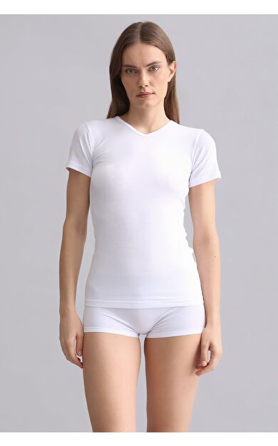 Mısırlı Modal By TENCEL VICTORIA V Yaka Fanila / T-Shirt Beyaz