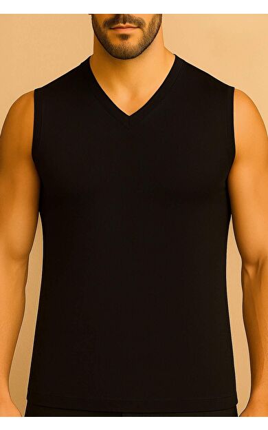 Mısırlı Modal V Yaka Sporcu Regular Fit Atlet / T-Shirt Siyah