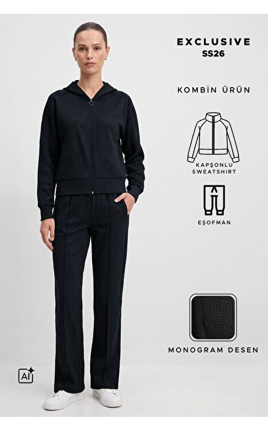 Mısırlı Monogram Desen Ceket Pantolon Takım Siyah