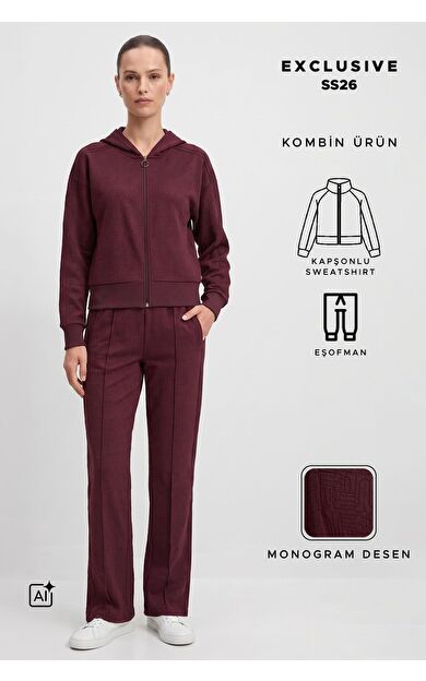 Mısırlı Monogram Desen Ceket Pantolon Takım Bordo
