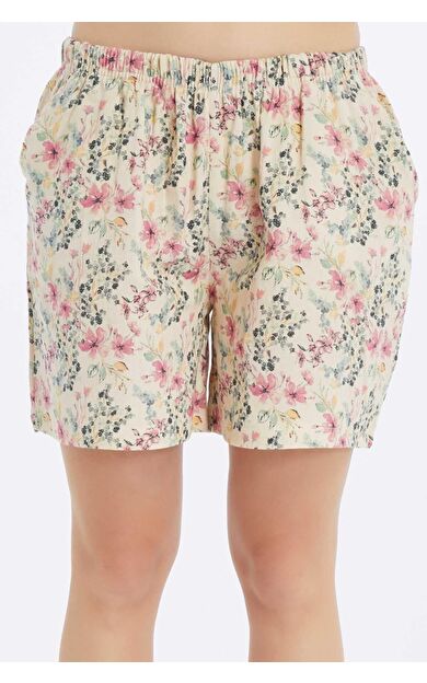 Mısırlı MÜSLİN Pamuklu Çiçekli Şort Pembe