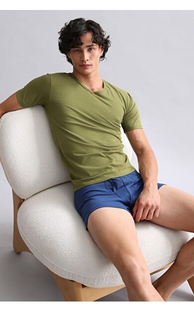 Mısırlı ORGANIC Pamuklu HERCULES Slim Fit V Yaka Fanila / T-Shirt Haki