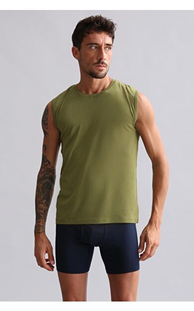 Mısırlı ORGANIC Pamuklu HERCULES Slim Fit Bisiklet Yaka Sporcu Atlet / T-Shirt Haki