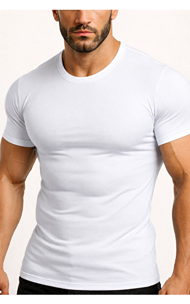 Mısırlı ORGANIC Pamuklu HERCULES Slim Fit Bisiklet Yaka Fanila / T-Shirt Beyaz