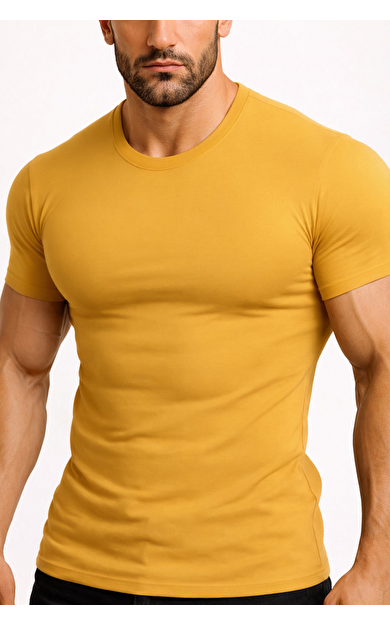 Mısırlı ORGANIC Pamuklu HERCULES Slim Fit Bisiklet Yaka Fanila / T-Shirt Hardal