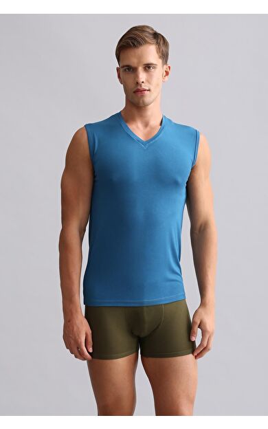 Mısırlı ORGANIC Pamuklu HERCULES Slim Fit V Yaka Sporcu Atlet / T-Shirt Petrol