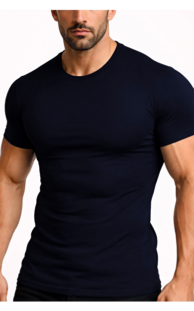 Mısırlı ORGANIC Pamuklu HERCULES Slim Fit Bisiklet Yaka Fanila / T-Shirt Lacivert