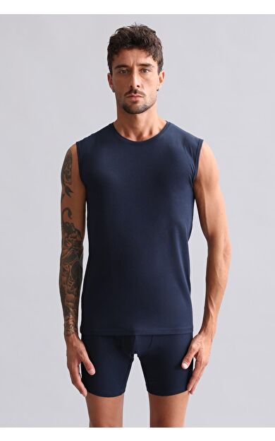 Mısırlı ORGANIC Pamuklu HERCULES Slim Fit Bisiklet Yaka Sporcu Atlet / T-Shirt Lacivert