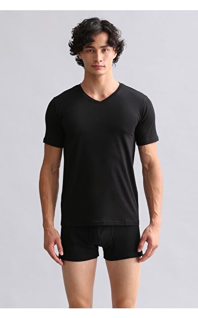 Mısırlı ORGANIC Pamuklu HERCULES Slim Fit V Yaka Fanila / T-Shirt Siyah