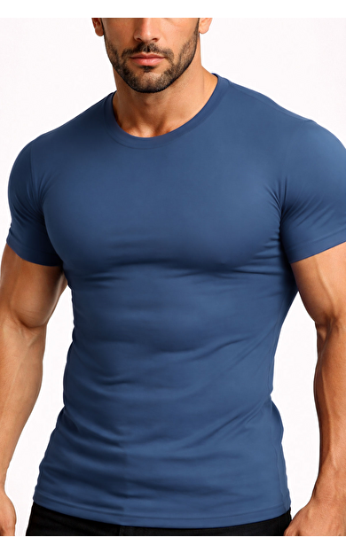 Mısırlı ORGANIC Pamuklu HERCULES Slim Fit Bisiklet Yaka Fanila / T-Shirt Gece Mavisi