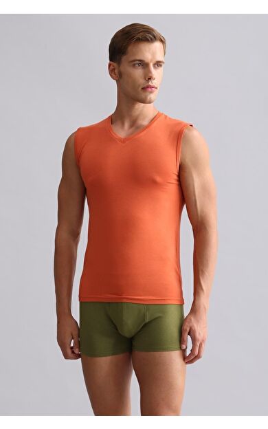 Mısırlı ORGANIC Pamuklu HERCULES Slim Fit V Yaka Sporcu Atlet / T-Shirt Pas Kırmızı