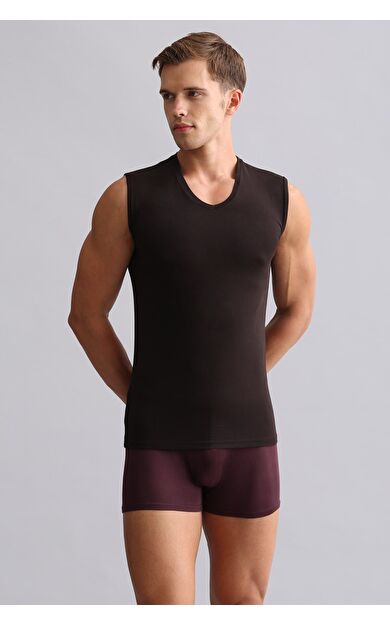 Mısırlı ORGANIC Pamuklu HERCULES Slim Fit V Yaka Sporcu Atlet Kahverengi