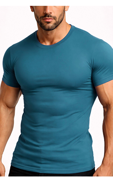 Mısırlı ORGANIC Pamuklu HERCULES Slim Fit Bisiklet Yaka Fanila / T-Shirt Petrol