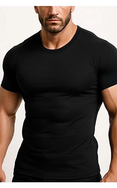 Mısırlı ORGANIC Pamuklu HERCULES Slim Fit Bisiklet Yaka Fanila / T-Shirt Siyah