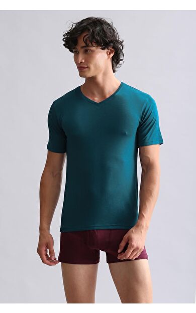 Mısırlı ORGANIC Pamuklu HERCULES Slim Fit V Yaka Fanila / T-Shirt Fit Green