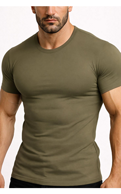 Mısırlı ORGANIC Pamuklu HERCULES Slim Fit Bisiklet Yaka Fanila / T-Shirt Koyu Haki