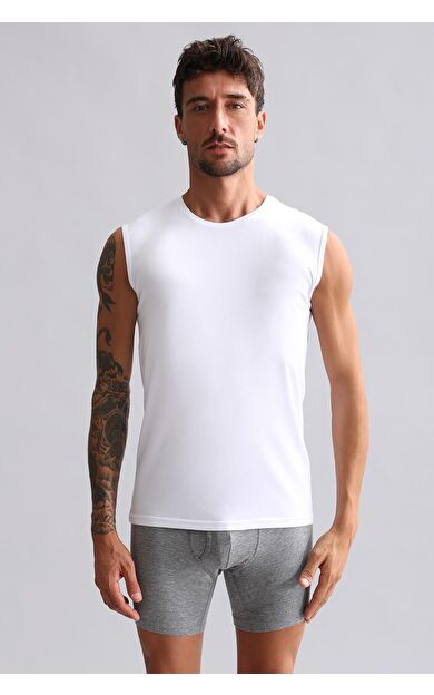 Mısırlı ORGANIC Pamuklu HERCULES Slim Fit Bisiklet Yaka Sporcu Atlet / T-Shirt Beyaz