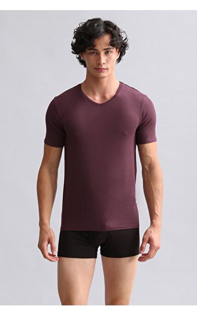 Mısırlı ORGANIC Pamuklu HERCULES Slim Fit V Yaka Fanila / T-Shirt Mor