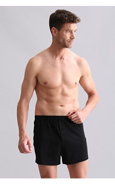 Mısırlı ORGANIC Pamuklu Relaks Loose Fit Düğmeli Ekstra Bol Kesim Uzun Paçalı Boxer Şort Siyah