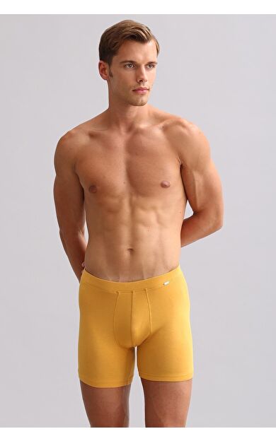 Mısırlı ORGANIC Pamuklu ZEUS LUXURY Regular Fit Metal Armalı Long Boxer Hardal