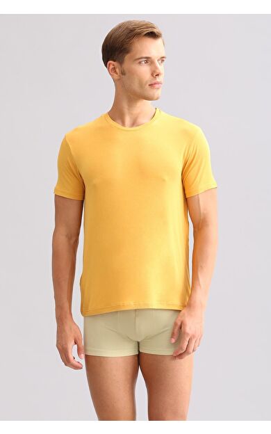 Mısırlı ORGANIC Pamuklu ZEUS LUXURY Regular Fit Bisiklet Yaka Fanila / T-Shirt Hardal