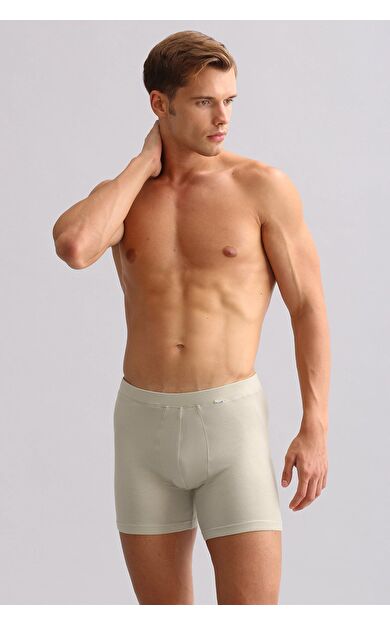 Mısırlı ORGANIC Pamuklu ZEUS LUXURY Regular Fit Metal Armalı Long Boxer Toprak Bej