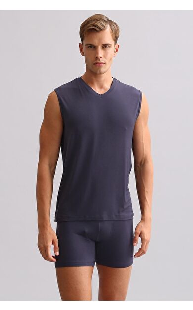 Mısırlı ORGANIC Pamuklu ZEUS LUXURY Regular Fit V Yaka Sporcu Atlet / T-Shirt Antrasit