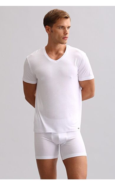 Mısırlı ORGANIC Pamuklu ZEUS LUXURY Regular Fit V Yaka Fanila / T-Shirt Beyaz