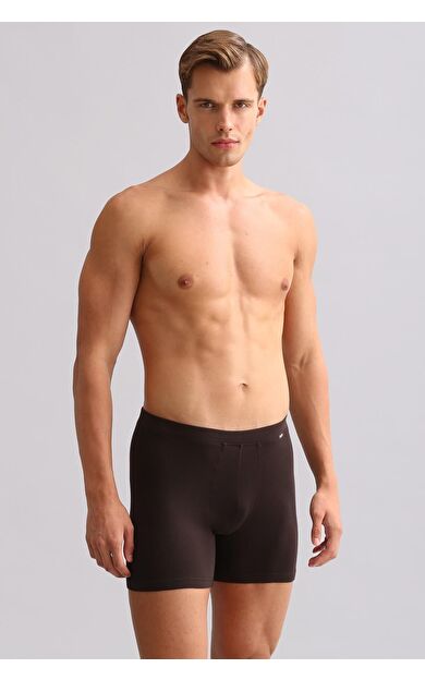 Mısırlı ORGANIC Pamuklu ZEUS LUXURY Regular Fit Metal Armalı Long Boxer Kahverengi