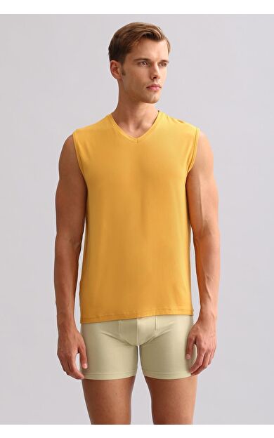 Mısırlı ORGANIC Pamuklu ZEUS LUXURY Regular Fit V Yaka Sporcu Atlet / T-Shirt Hardal