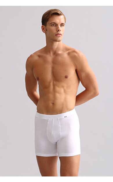 Mısırlı ORGANIC Pamuklu ZEUS LUXURY Regular Fit Metal Armalı Long Boxer Beyaz