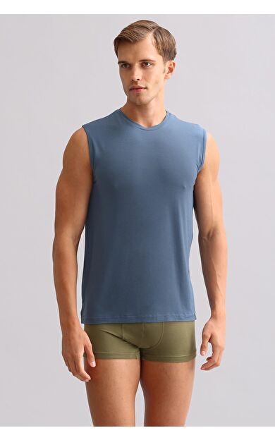 Mısırlı ORGANIC Pamuklu ZEUS LUXURY Regular Fit Bisiklet Yaka Sporcu Atlet / T-Shirt Gece Mavisi