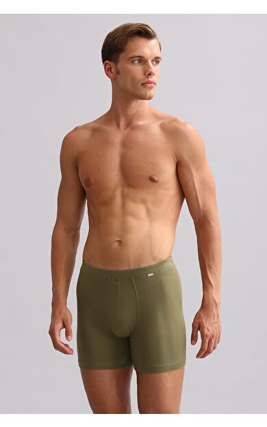 Mısırlı ORGANIC Pamuklu ZEUS LUXURY Regular Fit Metal Armalı Long Boxer Haki Zeytin