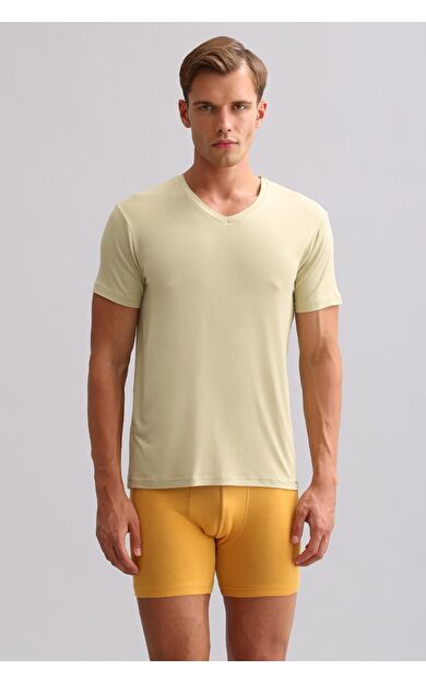 Mısırlı ORGANIC Pamuklu ZEUS LUXURY Regular Fit V Yaka Fanila / T-Shirt Haki Ada