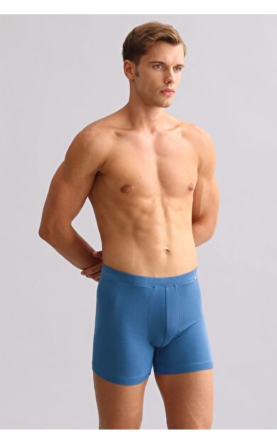 Mısırlı ORGANIC Pamuklu ZEUS LUXURY Regular Fit Metal Armalı Long Boxer Petrol Mavi