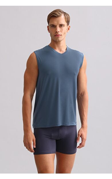 Mısırlı ORGANIC Pamuklu ZEUS LUXURY Regular Fit V Yaka Sporcu Atlet / T-Shirt Gece Mavisi