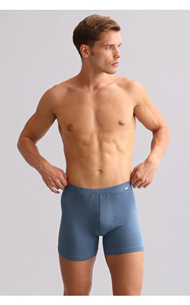 Mısırlı ORGANIC Pamuklu ZEUS LUXURY Regular Fit Metal Armalı Long Boxer Gece Mavisi