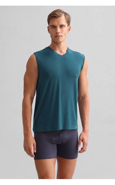 Mısırlı ORGANIC Pamuklu ZEUS LUXURY Regular Fit V Yaka Sporcu Atlet Fit Green