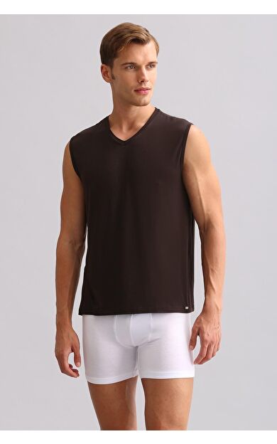 Mısırlı ORGANIC Pamuklu ZEUS LUXURY Regular Fit V Yaka Sporcu Atlet / T-Shirt Kahverengi