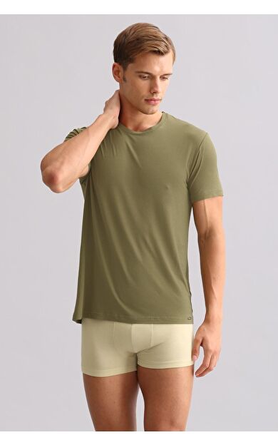 Mısırlı ORGANIC Pamuklu ZEUS LUXURY Regular Fit Bisiklet Yaka Fanila / T-Shirt Haki Zeytin