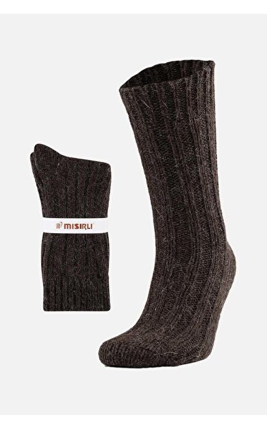 Mısırlı Unisex 5 Kat Alpaka Yünü Kışlık Tekli Soket Çorap Kahverengi