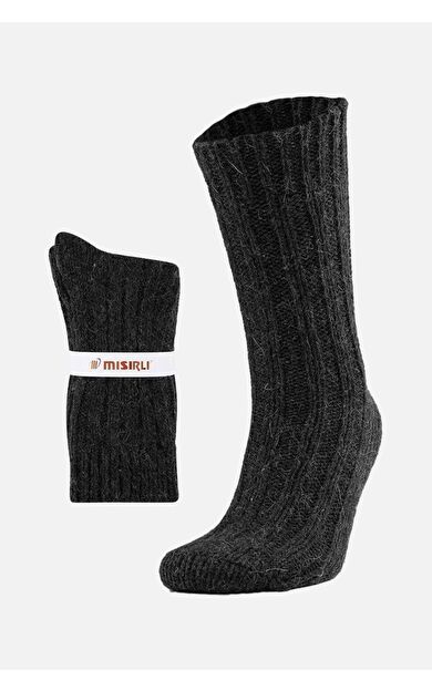 Mısırlı Unisex 5 Kat Alpaka Yünü Kışlık Tekli Soket Çorap Antrasit