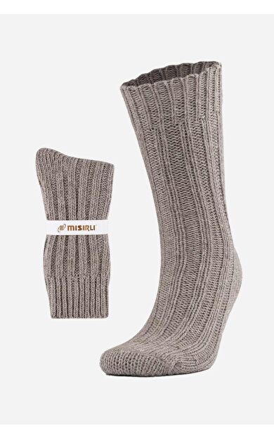 Mısırlı Unisex 5 Kat Alpaka Yünü Kışlık Tekli Soket Çorap Bej