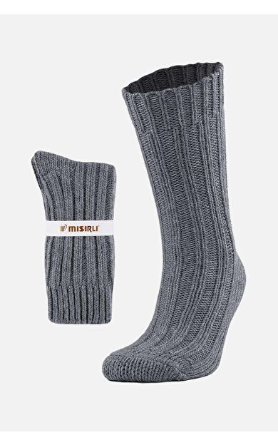 Mısırlı Unisex 5 Kat Alpaka Yünü Kışlık Tekli Soket Çorap Gri