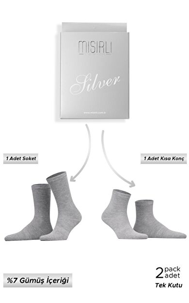 Mısırlı Unisex %7 GÜMÜŞ Madeni İçerikli Soket Ve Kısa Konç Çorap Gri