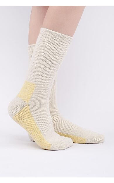 Mısırlı Unisex Alpaka Yünü Havlu Kışlık Soket Çorap Ekru/Sarı