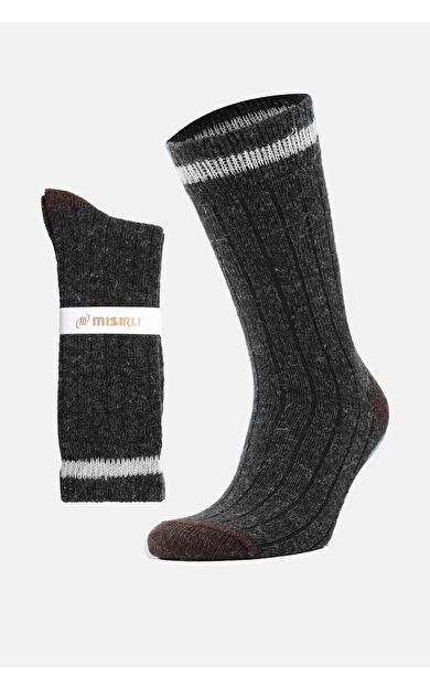Mısırlı Unisex Alpaka Yünü Kışlık Çemberli Tekli Soket Çorap Antrasit