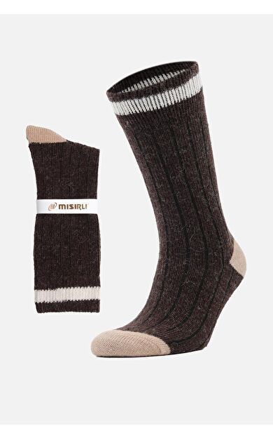Mısırlı Unisex Alpaka Yünü Kışlık Çemberli Tekli Soket Çorap Kahverengi