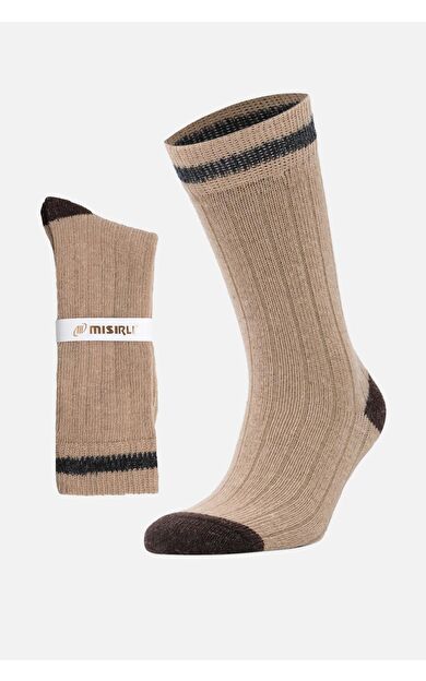 Mısırlı Unisex Alpaka Yünü Kışlık Çemberli Tekli Soket Çorap Bej