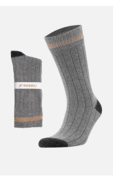 Mısırlı Unisex Alpaka Yünü Kışlık Çemberli Tekli Soket Çorap Gri